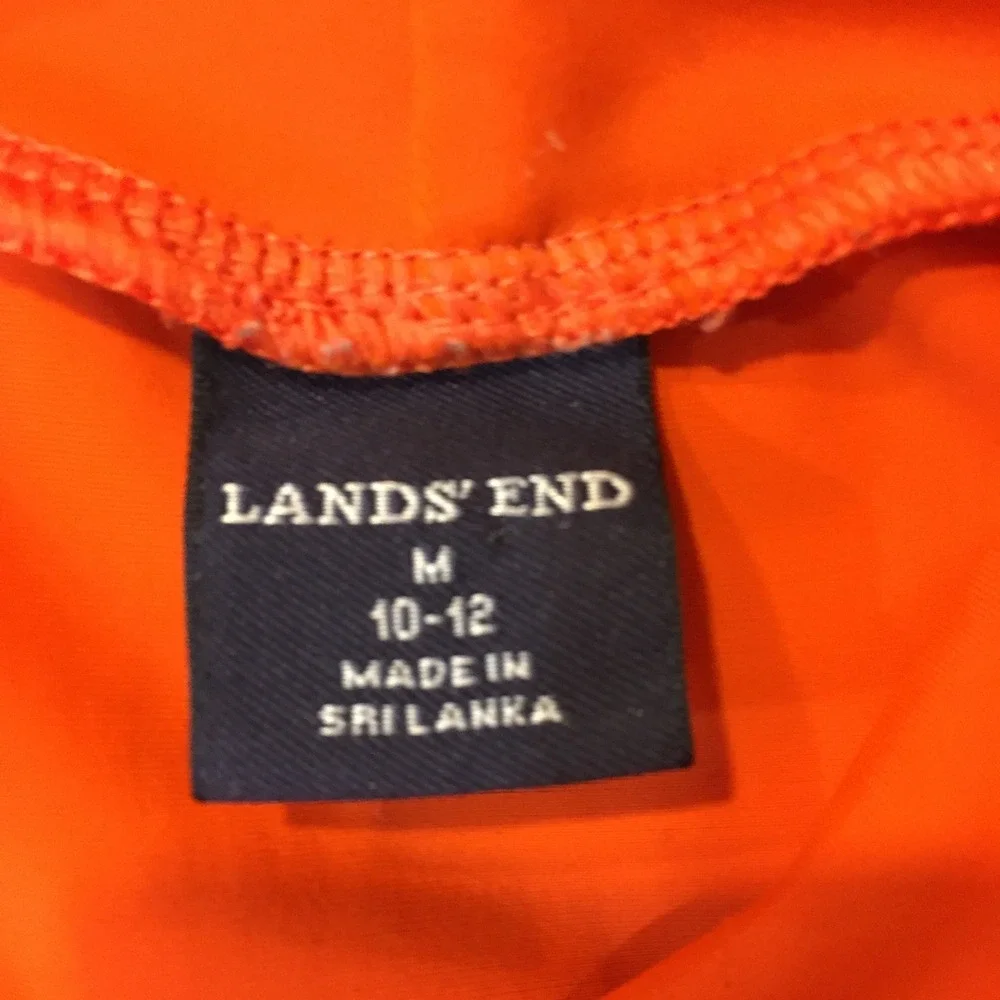 Lands End Short Sleeve Rashguard Boys M Orange Tropical Hawaii Beach‎ Swim Shirt